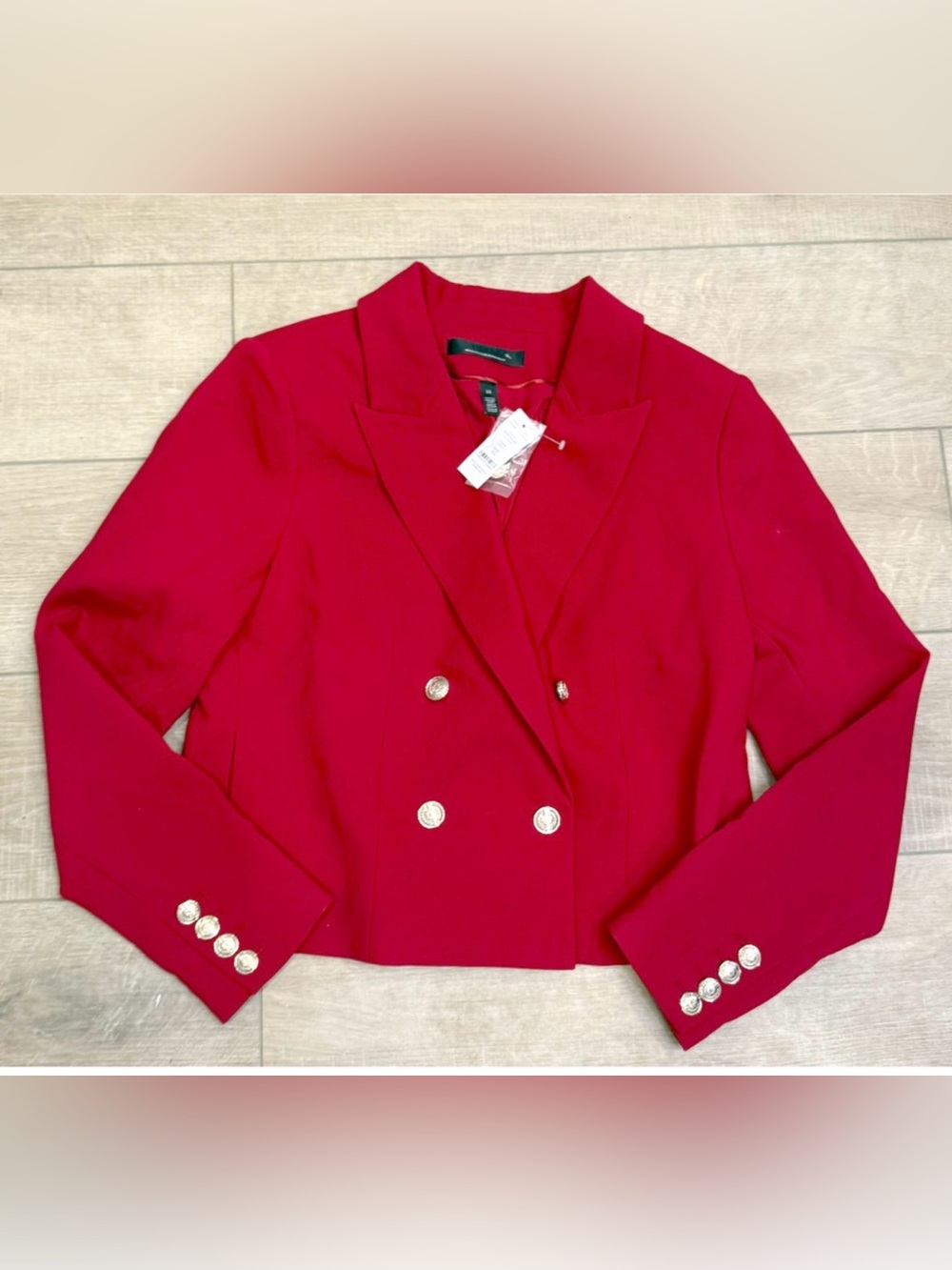 NEW WHITE HOUSE BLACK MARKET WHBM INDULGENT RED CROPPED BLAZER JACKET SZ 14